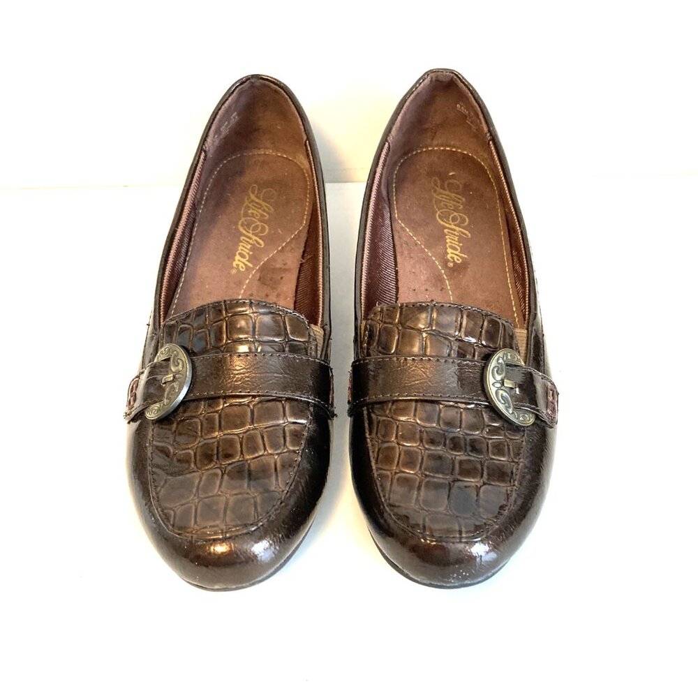 Life Stride Delano Croc Embossed Patten Loafers Size 6.5 M